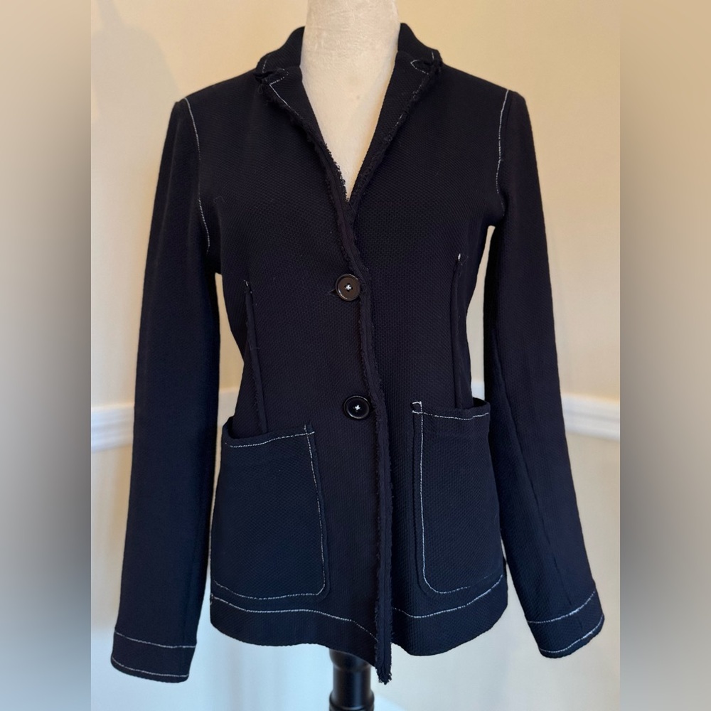 Damask Black Cotton Knit Blazer Jacket, Size S, Cozy 🖤✨